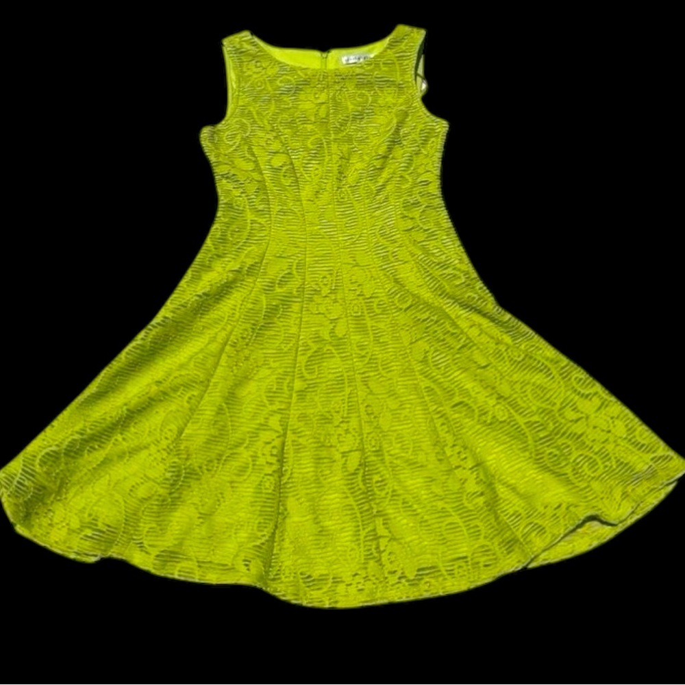 Women Sz 6 Sleeveless Fit & Flare Lime Green Textured Lace Cocktail Party Dress